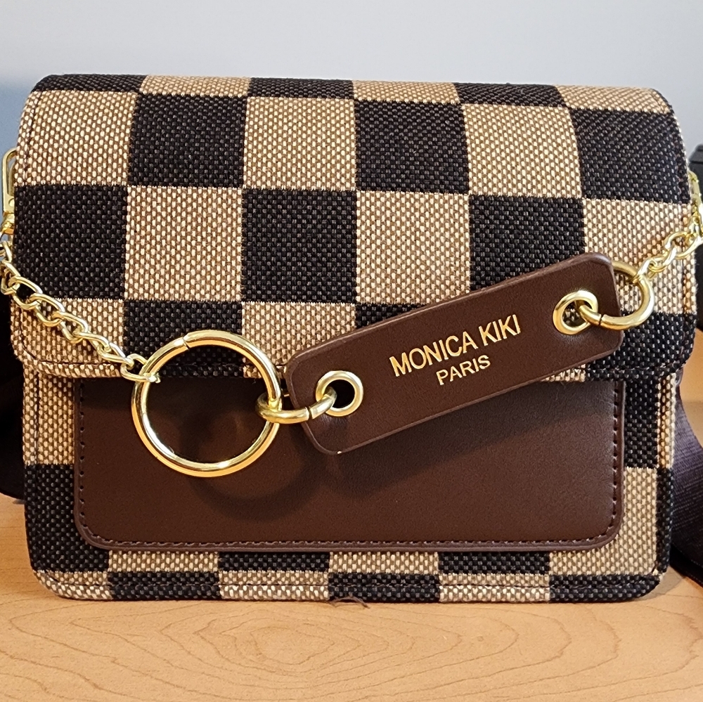 Women Fashion Flap Buckle DesignPlaid Pattern PU Crossbody Bag